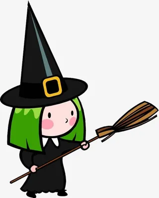 拿着扫把的女巫卡通画免抠