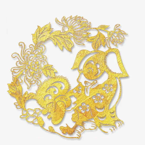 金色狗狗窗纸免抠