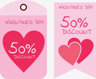 粉色情人节促销标签免抠