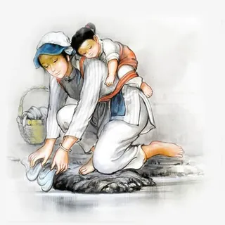 手绘艺术母女人物免抠