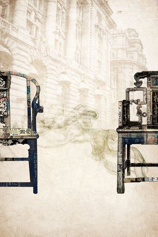 红色革命民国风建筑海报背景素材高清