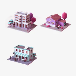 卡通立体建筑免抠图免抠