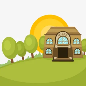 草地上的学校建筑物免抠