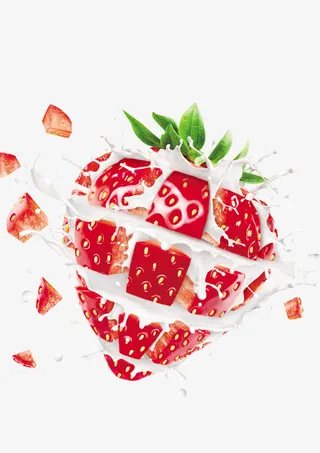 牛奶 草莓 切割 草莓粒免抠