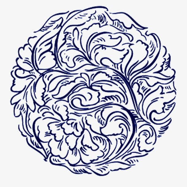 蓝色圆形花朵花纹免抠