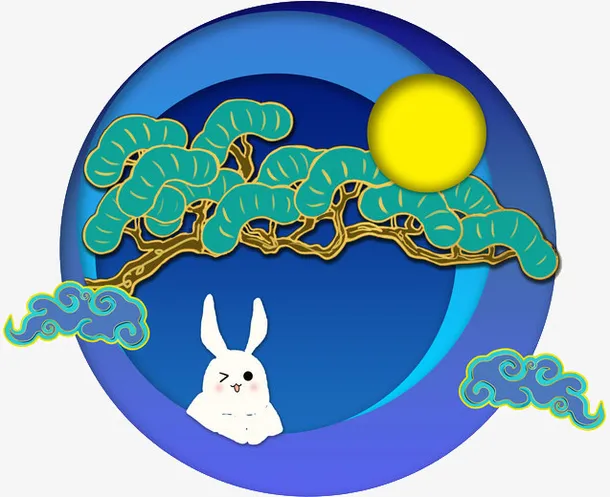 中秋兔子剪纸元素免抠