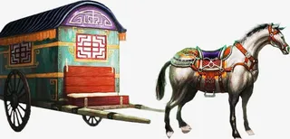 古代白马拉车马车免抠