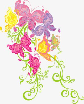 藤蔓蝴蝶花纹免抠