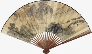 绿色中国风扇子装饰图案免抠