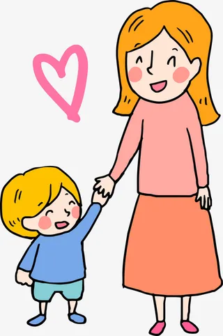 橙色卡通母亲节母子免抠