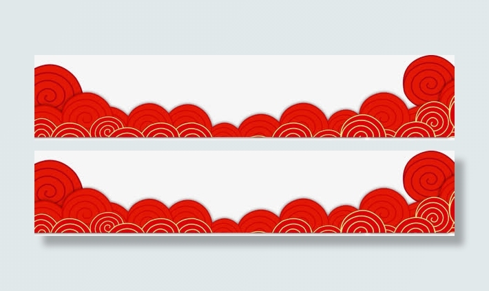 红色中国风海浪框架免抠