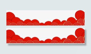 红色中国风海浪框架免抠