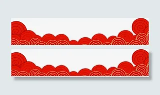 红色中国风海浪框架免抠