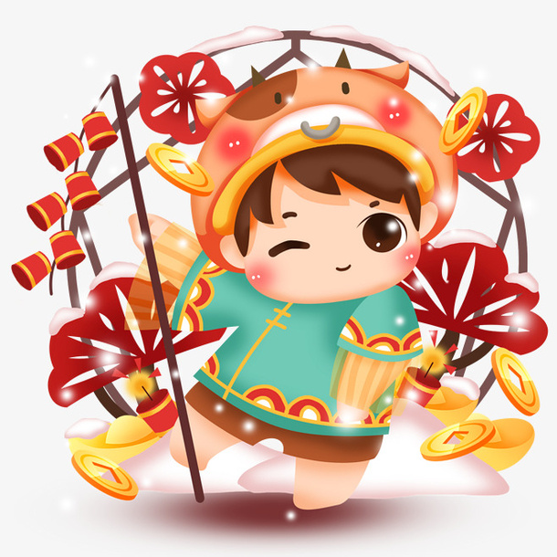 中国风卡通新年祝贺素材免抠