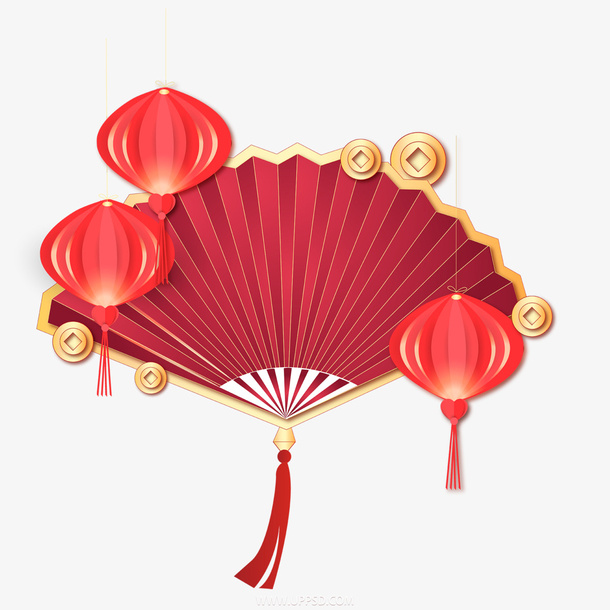 新年春节扇子PNG素材免抠