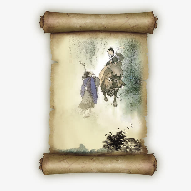 清明节海报旧书卷样式PSD免抠