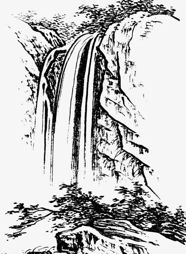 白描png简笔山水画素材免抠