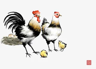 小鸡国画免抠