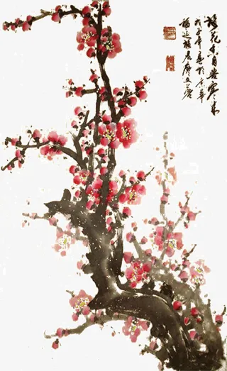 水墨画桃花免抠
