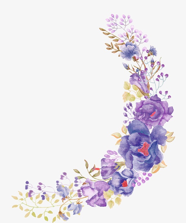 唯美紫色手绘花朵免抠
