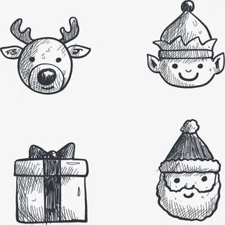 雪鹿素描圣诞节物品免抠