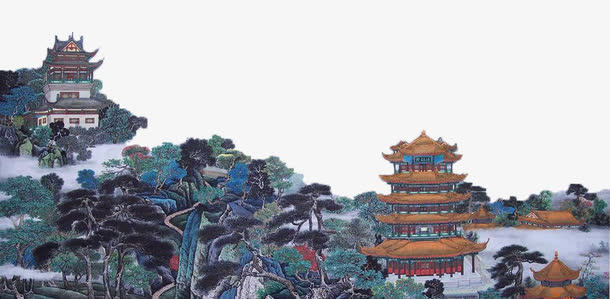 中国写实风格长轴画黄鹤楼免抠