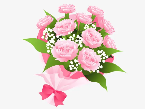 粉色卡通母亲节花束免抠