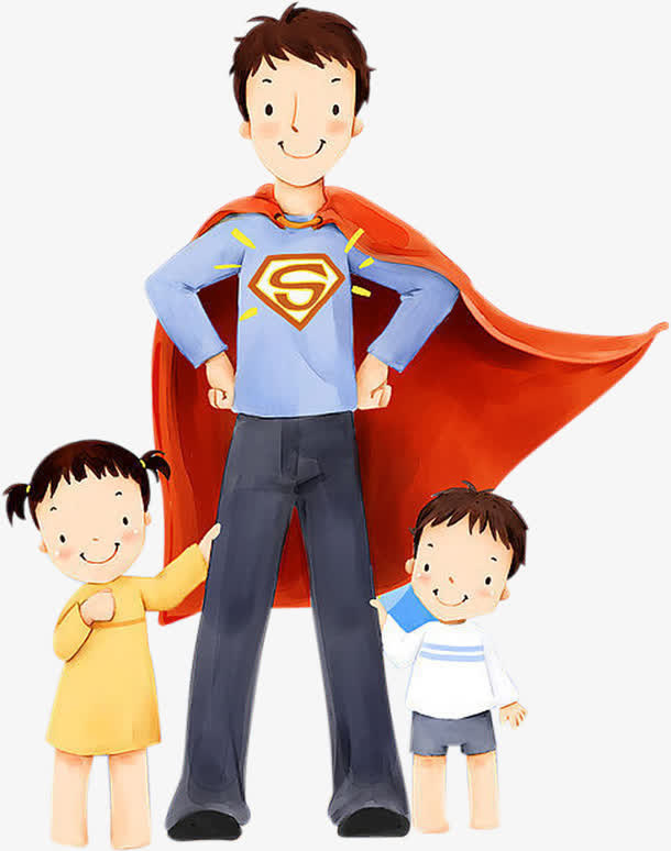 高清父亲节超人爸爸小孩子免抠