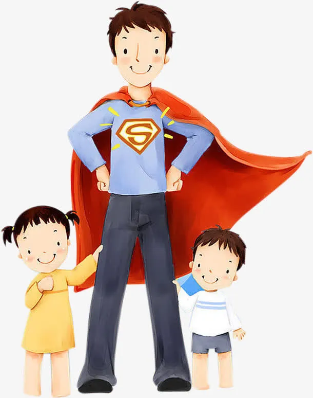 高清父亲节超人爸爸小孩子免抠