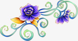 中秋节手绘紫色花朵免抠