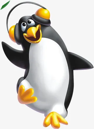 夏日卡通企鹅听歌效果免抠