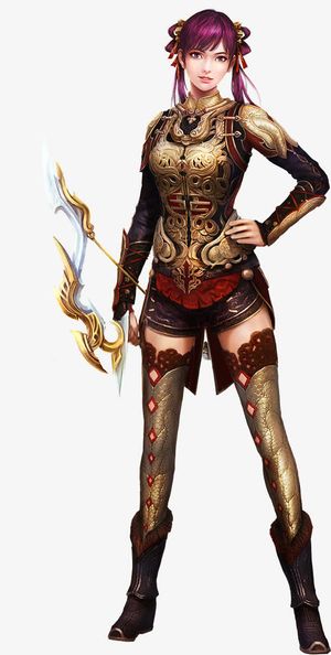 游戏原画拿着弓的美女战士免抠