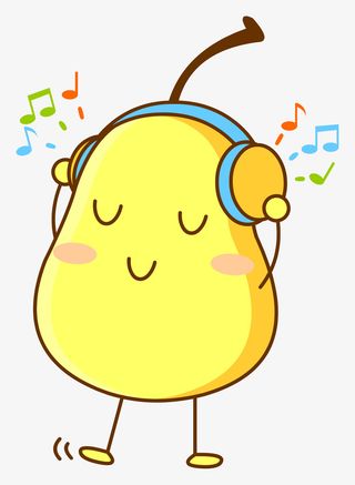 听音乐的可爱卡通拟人化梨子免抠图免抠