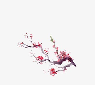 盛开的桃花水墨画免抠