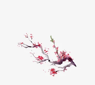 盛开的桃花水墨画免抠