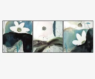 中国风水墨荷花中式挂画免抠