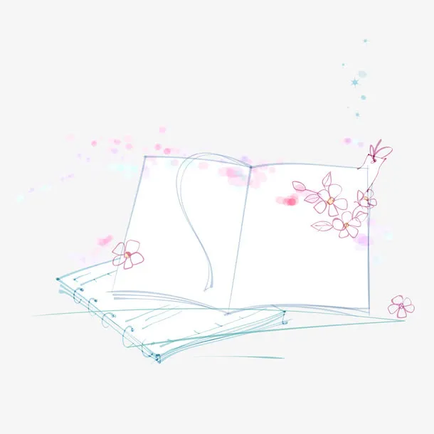 手绘书本上的鲜花免抠