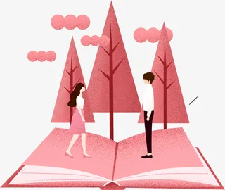 红色情人节书本情侣免抠