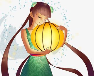 卡通手绘抱着灯笼的女孩免抠