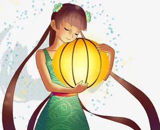卡通手绘抱着灯笼的女孩免抠