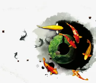 锦鲤玉环水墨元素素材免抠