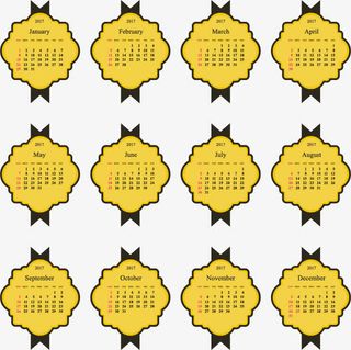 黄色徽章新年日历免抠