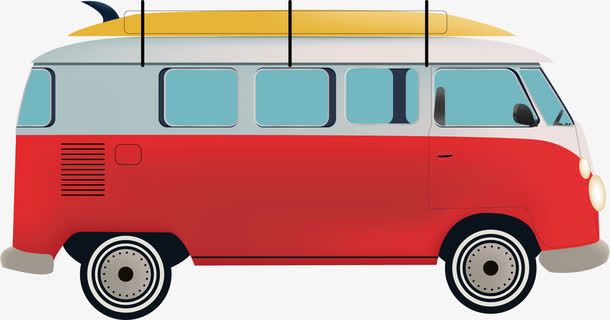 旅游途中的红色中巴免抠