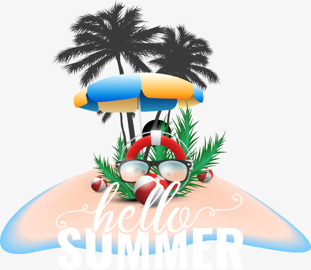 你好夏天美丽的海岛免抠