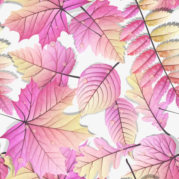 粉色树叶花纹免抠