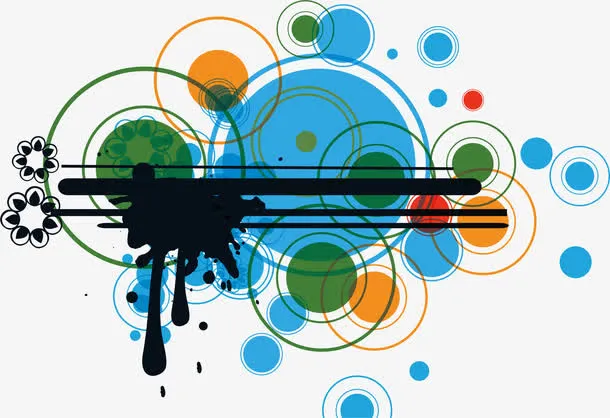 多彩清新圆圈水墨免抠