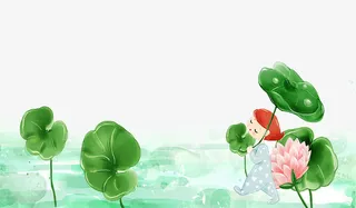 清明节水墨荷花荷塘主题背景免抠