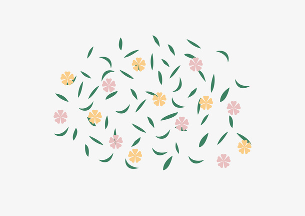 春天花朵和树叶飘落一地免抠