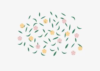 春天花朵和树叶飘落一地免抠