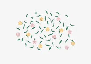 春天花朵和树叶飘落一地免抠